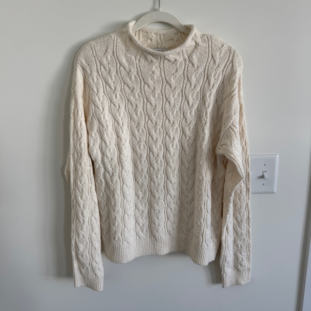 J. Crew Cream Cable-Knit Mock Neck Sweater